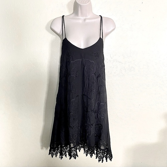 Millau Black Lace Embroidered Low Cut Back Boho Dress Size M - Picture 3 of 12